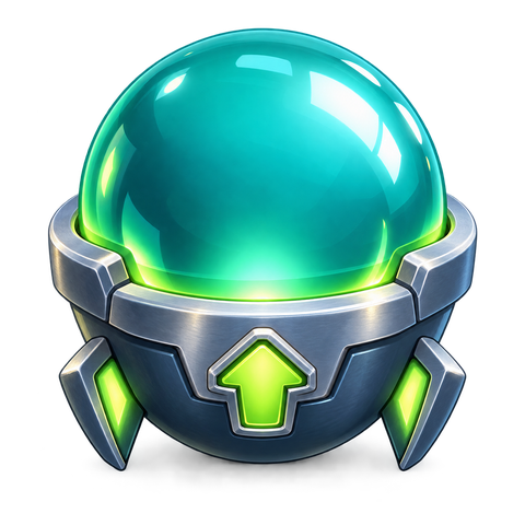 The Bucket Booster ball: a teal dome in a finned cradle.