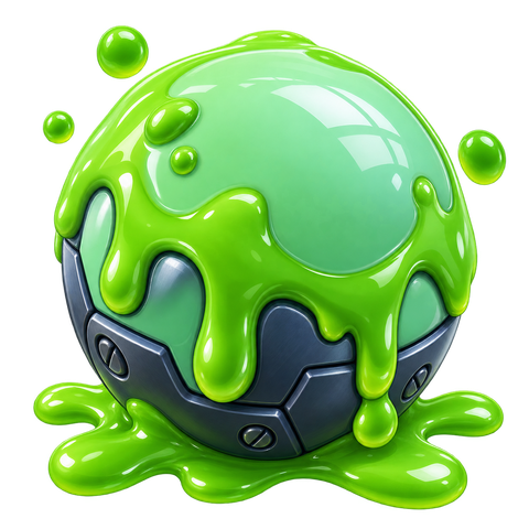 The Splat ball: a dark core under dripping green slime.